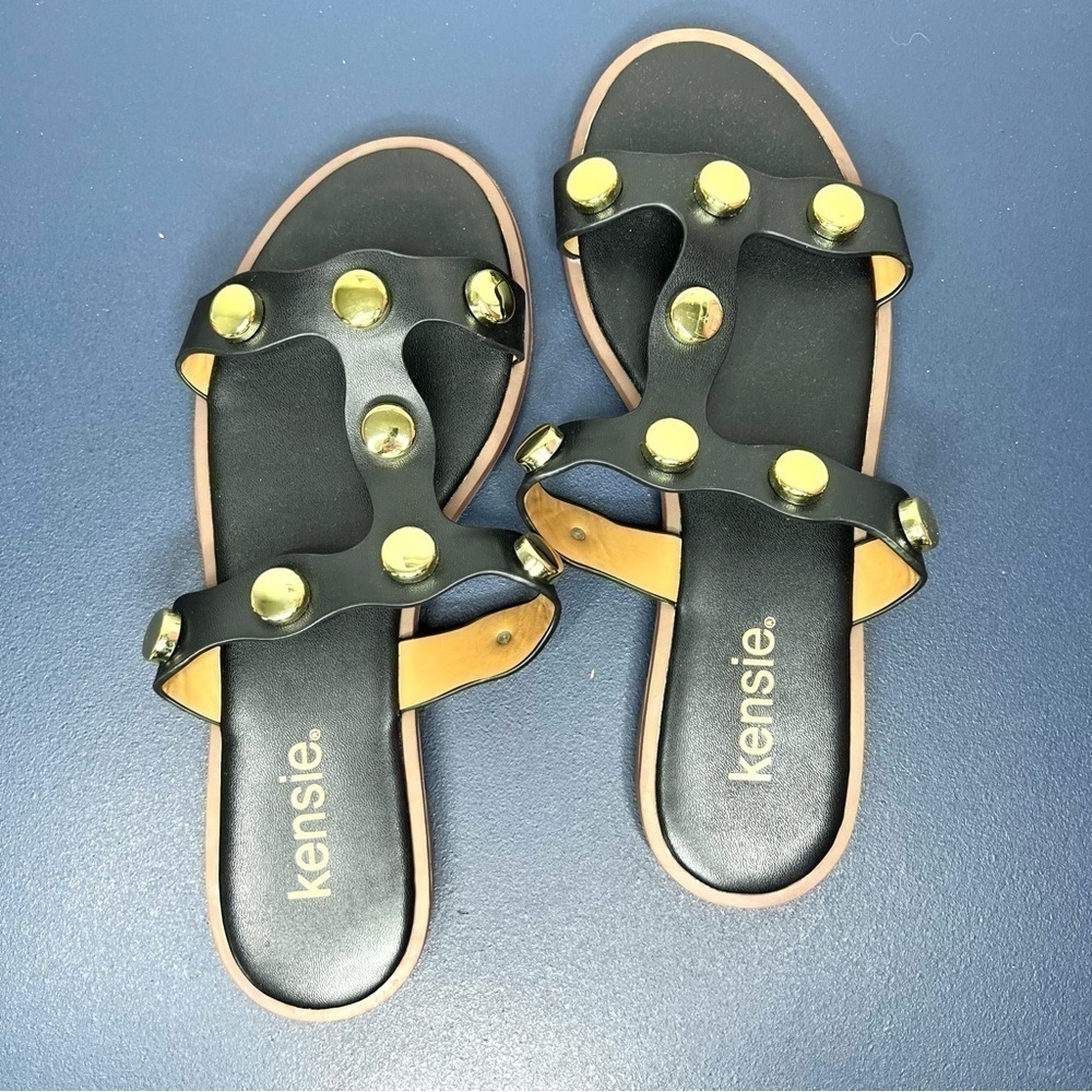 Kensie Manette Black Decorated Metal Slip On Sandal Size 6 - Picture 8 of 15